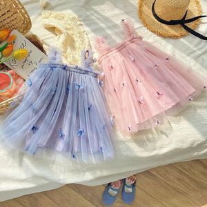 Girl Dresses Korean Butterfly Embroidery Mesh Dress 2023 Summer Children Slip Princess Puffy For Girls Vestidos