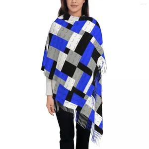 Scarves Womens Tassel Scarf Blue Building Blocks Bricks Master Builder Long Winter Fall Shawl And Wrap Daily Wear Pashmina