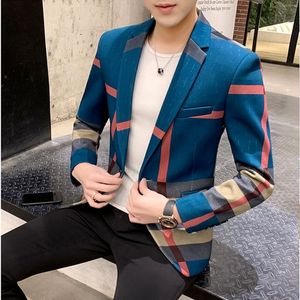 Men's Suits Blazers Fashion British Style Contrast Plaid Stitching Pattern Striped Slim Casual Highquality Men's Clothing Jacket 231206