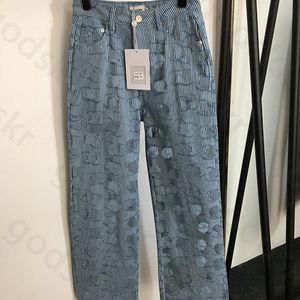 Jeans a gamba dritta a righe Pantaloni da donna con stampa di design a vita alta Pantaloni in denim a gamba larga