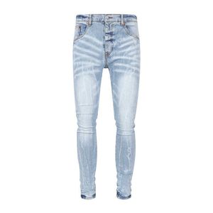 Designer AmirssHigh Street Fashion Brand Outono Novo Pur Mens Light Color Washed Pattern Jeans Grounded Branco e Desgastado Elastic Slim Fit Pés