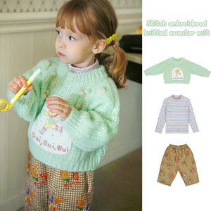 Pulôver coreano crianças roupas meninas suéteres para 2023 am crianças malhas camisolas outerwear casaco roupas 231207