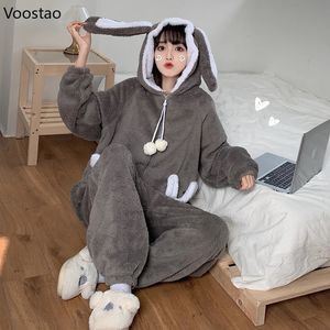 Women's Sleepwear Sweet Bunny Hooded Onesies Women Pajamas Cute Pijama Winter Warm Sleepwear Kawaii Female Nightwear Pyjamas Jumpsuit Homewear 231206