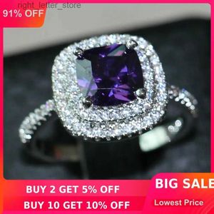 Solitaire Ring Choucong 3ct Purple 5A Zircon Stone 925 Sterling Silver Women Engagement Band Band Ring US 5-11 Gift YQ231207