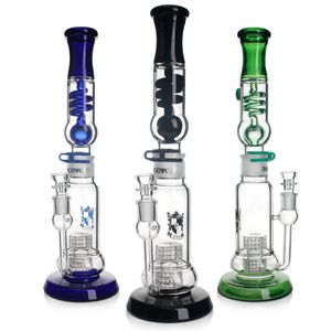 Tall Freezable Coil Glass Water Bongs Double Matrix Perc Recycler Oil Rigs Smoking Accessories Tobacco Smoke Pipe Unique Hookahs Bong 16 Inches Water Pipes