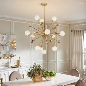 Lustres FSS Modern Chandelier Lâmpada de teto escovado antigo semi-embutido iluminação de ouro nórdico decoração de casa ilha de cozinha