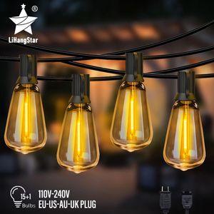 Juldekorationer ST38 Outdoor LED -stränglampor Vattentäta Edison String Lights för inomhus/utomhus bakgård veranda bistro café dekorativ belysning 231207