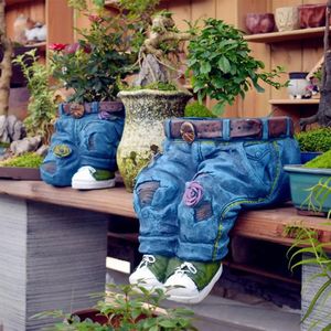 Plantadores potes criativo azul jeans plantador artesanal resina roupas calças vaso vaso plantando suculentas flor jardim decoração 231207