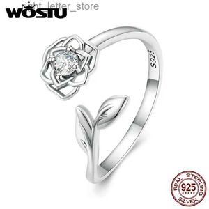 Solitaire Ring Wostu 925 STERLING Gümüş Kamelya Çiçek Açık Yüzükler Kadınlar için AAA Clear Zircon Ayarlanabilir Yüzük Düğün Nişan Mücevher Hediye YQ231207
