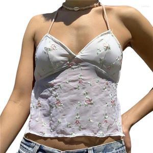 Tanques femininos Xingqing Y2K Cami Tops Mulheres Floral Lace Spaghetti Strap Backless Malha Strappy Camisole Slim Fit Skinny Saindo Camisa