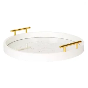 Тарелки диаметром 15,5 дюймов, белый и золотой декоративный поднос с полированными металлическими ручками круглой формы для хранения дисплея