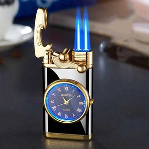 2022 New Rocker Watch Metal Unusual No Gas Lighter Jet Butane Torch Windproof Cigarette Men Gadgets