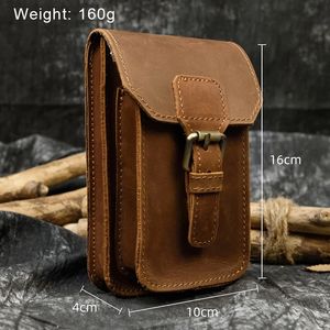 Waist Bags Luufan Leather Wait Bag For Men Travel Boy Belt Bag Vintage Brown Natural First Layer Cowhide Phone Waist Pack Design 231207
