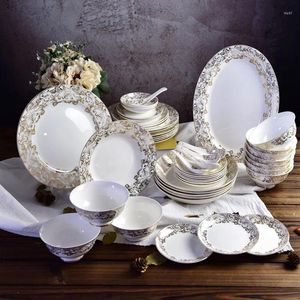 Dinnerware Sets Bone China Tableware Set Jingdezhen Ceramic Dishes Bowl Plate Soup Spoon Western Steak