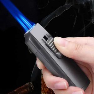 Jobon Triple Blue Flame Metal Jet Lighter Windproof Draw Down Ignition Visual No Gas Window With Cigar Punch