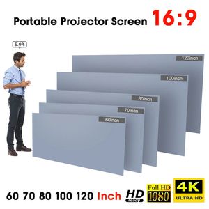 Projeksiyon Ekranları 60 70 80 100 120in HD Projektör Ekran 16 9 Çerçevesiz Video Projeksiyon Ekranı Katlanabilir Duvar Ev Ofis Gri Ekran 231206