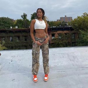 Frauen Capris Casual High Taille Mode gerade Taschen Camouflage Fracht für Frauen Streetwear -Hosen Camo Blatthose