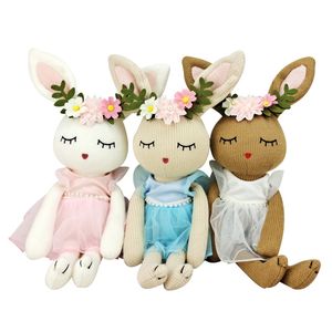 Super Cute Knitted Bunny Doll Stuffed Ins Plushie Rabbit Toy Princess Rabbit In Gauze Dress Baby Comfort Doll Crochet Animal Wedding Doll Pink White Blue 3 Styles