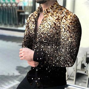 Мужские повседневные рубашки 2023, тонкая рубашка с длинными рукавами и лацканами с 3D-печатью, разноцветная свободная рубашка для мужчин