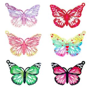 Charms 10st 21 mm Classic Hollow Butterfly Colorful Filigree Hängen för DIY -smycken Making C4497