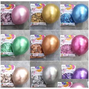 Dekoracja imprezy 50pcs/zestaw 10 cali błyszczące metalowe perłowe balony lateksowe grube chromowane metalowe kolory nadmuchiwane kulki powietrzne globos urodziny dhul6
