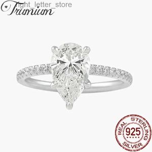 Solitaire Ring Trumium 2CT 925 STERLING Gümüş Nişan Yüzükleri Su Damla Taş Taşları Simüle Moissanite Alyans Kübik Zirkonya YQ231207