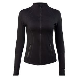 LU Yoga-Jacke für Damen, Yoga-Jacke mit langen Ärmeln, einfarbig, Sportmantel, Fitnessjacke, Sport, schnell trocknend, Activewear-Oberteil, solides Sweatshirt mit Reißverschluss, Sportbekleidung