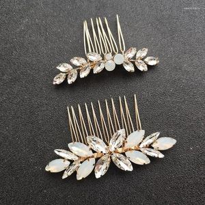 Haarspangen SLBRIDAL Art-Deco-Legierung, kleine süße Strasssteine, Opalkristalle, Hochzeitskamm, Brautaccessoires, Brautjungfern, Damenschmuck