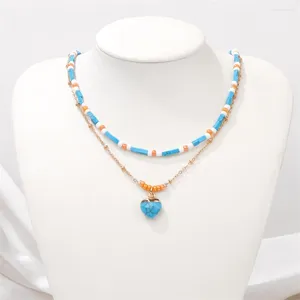 Pendant Necklaces Pendant Necklaces Blue Howlite Heart Shape Necklace Natural Stone Tiger Eye Aventurines Beads Women Men Gold Color Chain