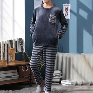 Indumenti da notte da uomo Indumenti da notte rilassanti Set Pigiama invernale Girocollo Top a maniche lunghe Pantaloni Spessi e caldi Homewear con elastico in vita morbido