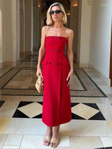 Casual Dresses Red Corset Long Dress Woman Off Shoulder Midi Women Sexig backless Party för medpockets Bodycon Kvinna