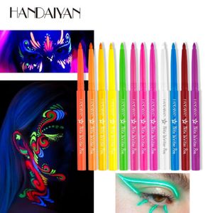 Ögon Shadow/Liner Combination Handaiyan 12 Färger UV Neon Eyeliner Gel Pencil Face Målning Pigment Vattentät ögonfoder Halloween Cosmetic 231207