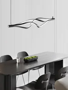 Lampadari 2023 Lampadario moderno e minimalista con corda a sospensione orizzontale Lampada a sospensione a led nera Sala da pranzo Soggiorno Cucina Isola Illuminazione