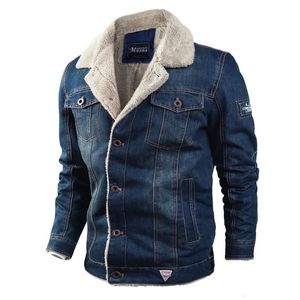 Men's Jackets Men's Motorcycle Denim Jacket Winter Thickened Warm Slim Turn-down Collar Street Coats Solid Single Breasted Large Size Jacket 231206