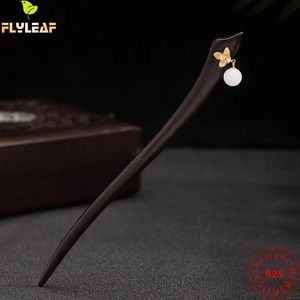 Düğün Saç Takıları Gerçek 925 Sterling Gümüş Yeşim Boncuk Çiçekler Ebony Sticks Kadınlar için El Yapımı Hanfu Saçkop Aksesuarları 231207