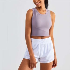 Lu Lu Yoga outfit Solid Color Women Fitness BH Fixed Round Neck Sport Just Lemons Tank Top Underwear Vest Chest Pad Training