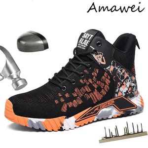 Säkerhetsskor Amawei Men stövlar Arbetssäkerhetsstövlar Anti-Smash Anti-PuncTure Work Sneakers Safety Shoes Steel Toe Oförstörbara arbetsstövlar 231207