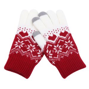 Knitted gloves, women's jacquard touch screen gloves, winter warm and thickened gloves