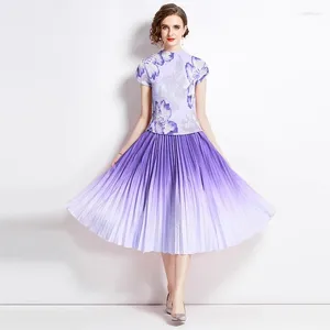 Dwuczęściowe spodnie damskie Posty Runway Miyake Summer 2 zestaw elegancki kobietę fioletowy kwiat druku