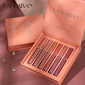 Lipstick Handaiyan 6 PCSSet Red Liquid Velvet Matte Lip Gloss Naken Makeup Kvinnor Långvarig vattentät skönhet Kosmetikverktyg 231207