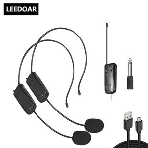 Voice Changers 2 4G Head Mounted Wireless Lavalier Microphone Set Sändare med mottagare för förstärkare som undervisar Tour Guide 231206