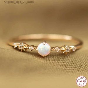 Band Rings AIDE % Plata 925 Sterling Silver Opal Ring For Women Clear Zircon Rings Bride Wedding Jewelry Party Elegant Accessories Gift Q231207