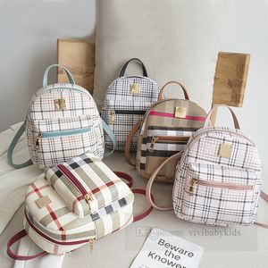 Fashion children plaid backpacks girls PU leather double shoulder bag handbags kids casual travel backpack Z5841