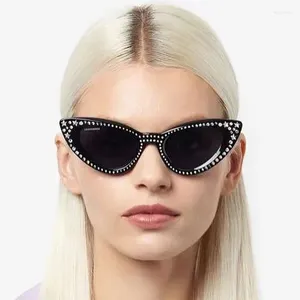 Óculos de sol 2023 diamante incorporação gato olho para homens e mulheres retro vintage grande quadro senhora meninas sol tons