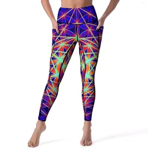 Leggings da donna Stampa Geo sacra Fiore sexy della vita Pantaloni da yoga a vita alta Leggins ad asciugatura rapida Design Collant sportivi fitness