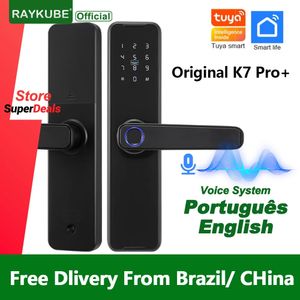 Smart Lock RAYKUBE Biometric Fingerprint Door Lock K7 Pro Black Smart Lock Tuya App Remote Unlocking Keyless Lock Electronic Door Lock 231206