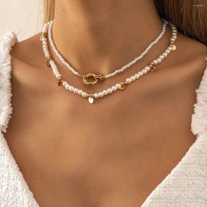 Colares Pingente Vintage Simples Faux Pearl Sailor Fecho Cadeia Redondo Colar de Lantejoulas para Mulheres Moda Feminina Geométrica Cute Beads Jóias