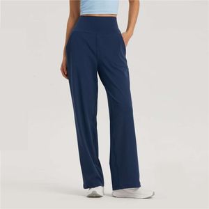 Lu Lu Pant Yoga Outfit Solid Color Fitness Women Sport Just Lemons Hög midja trumpet Leggings Träning Träning med fickor Löst dansbyxor brett ben