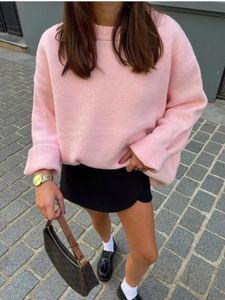 Women's Knits Tees Solid Fashion Knitted O neck Women Pullover Long Sleeve Loose Warm Thick Female Elegant Jumper Autumn Winter Chic Casual Outwear 231207