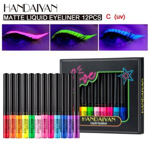 Kombinacja cienia do oczu/wkładki 12 kolorów Neonowy zestaw do eyeliner Pen Kit UV Pastele Pastel-Black Light Oko Makeup Wodoodporny płynny ołówek ołówek Cosmetics 231207